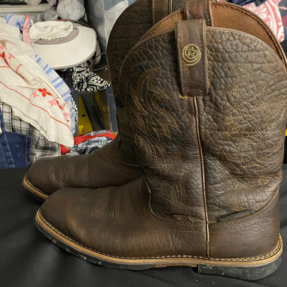 JUSTIN Brown Leather WATERPROOF Cowboy‎ Boots SIZE 10EE GOOD USED CONDITION